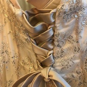 Champagne lace prom dress